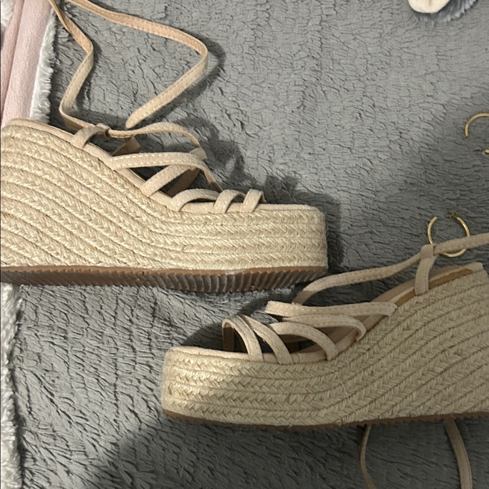 Elegant Tan Espadrille Wedge Sandals